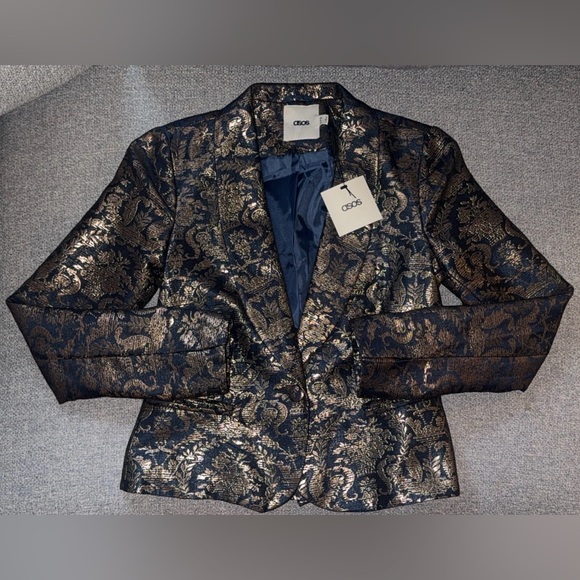 ASOS Jackets & Blazers - NWT ASOS Metallic Shimmer Blue and Gold Paisley Women's Blazer